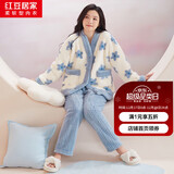 红豆居家【秋上新】女士秋冬加绒加厚保暖甜美印花睡衣女珊瑚绒家居服