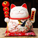 吉善缘电动摇手陶瓷招财猫店铺公司开业礼品办公室桌面摆件乔迁新居礼物 10寸财福双全（电动摇手）