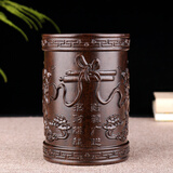 铁圈礼业黑檀木雕笔筒红木办公室摆件笔筒实木书房书桌摆设教师节礼物实用 麒麟笔筒