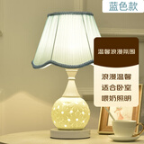 双韵唯简约欧式卧室床头灯家用浪漫温馨结婚礼物喂奶可调光遥控陶瓷台灯 天蓝色 调光开关