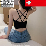 莫代尔夏季美背文胸一体抹胸防震运动内衣女吊带打底衫性感外穿背心上衣 修身黑 M 适合80-110斤