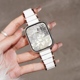 码仕适用苹果手表表带apple iwatchS12/11/10/9/8/7/6/SE3仿陶瓷锌合金表带女士腕带玫瑰金白