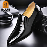 老人头男鞋秋冬季正装男士皮鞋新款西装鞋英伦尖头漆皮商务鞋皮鞋 平跟款-黑色 41