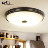 格蕴美式LED三色吸顶灯现代主卧室阳台过道圆形吸顶灯简欧田园风灯具 黑描金42CM中号(LED三色)