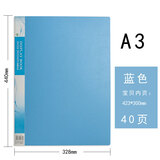 富得乐a3文件收纳夹8k资料册8开画册夹插页资料册试卷收纳袋特大号画纸奖状收集册 A3蓝色40页