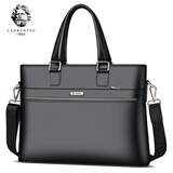 老人头男包商务公文包新款时尚头层牛皮男士手提包公务包斜挎单肩包电脑包 815J051L1A黑色荔枝纹