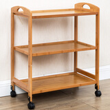 九夫人楠竹厨房置物架可移动带轮子餐车落地多层架储物架整理收纳架子