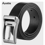 apatia520送 真皮针扣男士商务休闲腰带男青年头层纯牛皮裤带精美礼盒装 钛灰扣色单色黑带身宽3.5cm 115cm