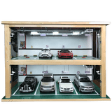 品车汇1:18停车场模型场景 实木停车库 汽车模型防尘罩展示盒 手工DIY模型 8车位三面透明款现货