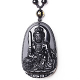 润玺 磨砂黑曜石守护神本命佛吊坠 男女挂坠吉祥物  属兔 文殊菩萨--(可调节珠链款)