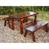 喵喵藤 室外露天阳台桌椅实木喝茶桌椅三件套庭院碳化防腐木户外桌椅组 长1.2米一桌二凳（无靠背）