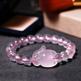 慈灵阁 天然粉晶手链狐仙粉水晶狐狸手串曼唯情意缘狐粉色饰品女款 粉色 8毫米