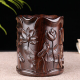 铁圈礼业黑檀木雕笔筒红木办公室摆件笔筒实木书房书桌摆设教师节礼物实用 荷花大号笔筒