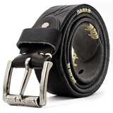 龚记皮带男牛皮腰带头层牛皮裤带针扣纯牛皮带复古手工油蜡线休闲牛仔裤带 黑色 115-125CM