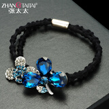 张太太头绳发圈发绳头饰韩国简约水钻头花扎头发橡皮筋头饰皮圈小饰品 墨蓝