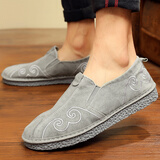 京秀春老北京布鞋中国风复古绣花厚软底帆布鞋男士休闲板鞋唐装汉服鞋子 灰色 41