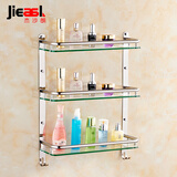 杰沙朗不锈钢置物架浴室挂件毛巾架卫生间玻璃卫浴置物架五金壁挂件 1317三层台板带钩 510MM