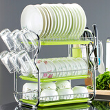 厨房置物架三层沥水碗碟架放碗 滴水碗架收纳架子碗盘 加厚3层+3个绿盘+筷筒+挂杯架 送工具+挂钩刀架
