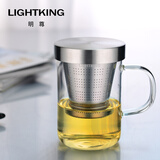 明尊（LIGHTKING）泡茶杯 玻璃茶具杯水杯花茶杯 不锈钢过滤耐热带盖水杯 SG-06【380ml】