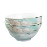 【7成新】佳佰【京东自有品牌】轻奢金边新中式6个装4.5英寸饭碗 高脚防烫 家用陶瓷餐具套装 桃花系列