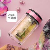 希诺（heenoor）双层玻璃杯男女士便携水杯带过滤耐热花茶杯可爱创意女神杯子 中号矮胖型9752 220ML水晶粉