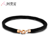 阿梵尼18K金手链情侣玫瑰金路路通转运珠本命年红绳 黑色 男士