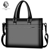 老人头真皮男包2023新款商务手提公文包时尚头层牛皮横款电脑包 810J009L1A黑色