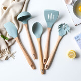 川岛屋 日式硅胶锅铲套装厨房耐高温木柄铲子不粘锅炒菜铲锅铲漏勺汤勺 硅胶漏铲(绿色)