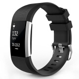 例米 适用Fitbit Charge 2代手环腕带 智能手表表带硅胶运动版 黑色