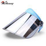 riguang防紫外线大檐遮阳帽防晒面罩骑行出游防风夏季户外遮脸空顶太阳帽 闪光天蓝+银色镜片