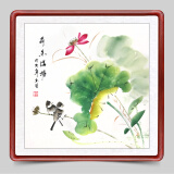 迅典福禄满堂葫芦画手绘国画客厅装饰画玄关挂画餐厅字画沙发背景墙画 荷香满堂 65*65厘米带框