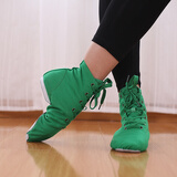 铁箭（TIEJIAN）爵士舞蹈鞋女成人软底现代舞表演练功鞋帆布高帮系带古典舞靴男 绿色 39
