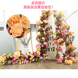 仿真花藤装饰假花藤条玫瑰绢花婚庆拱门管道吊顶阳台装饰塑料花 72朵秋款香槟色
