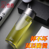 希诺（HEENOOR）双层PC塑料杯带盖便携杯子双层隔热大容量泡茶杯防摔户外旅行水杯 本色 XN-8106 300ML