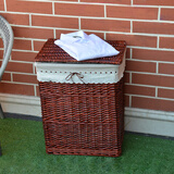 宜然家居 藤编脏衣篮 带盖脏衣服收纳筐脏衣篓洗衣篮 棕色筐+丝带里布 中号