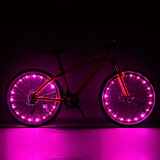 自行车灯风火轮五彩七彩LED辐条钢丝灯山地车警示灯尾灯夜骑行装备 USB充电款-粉色1个