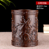 铁圈礼业木雕笔筒工艺品摆件实木雕刻黑檀木办公桌教师节礼品毕业季送老师 黑檀喜鹊登梅笔筒