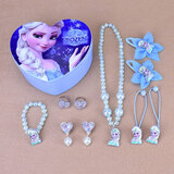 儿童项链首饰盒套装女童公主宝宝手链戒指耳环发夹小女孩饰品 冰雪奇缘（蓝）套装