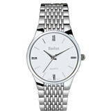 佰镀时男士表进口机芯休闲情侣对表简约时尚钢带双日历石英女士表 无历钢带白面(男款)