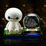 乐品轩 大白公仔汽车香水座 车载创意车内饰品汽车香水合成水晶汽车摆件 大白+一帆风顺