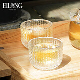 EILONG宜龙加厚耐热玻璃贝紋双层玻璃杯功夫小茶杯水杯单杯品茗杯 双层杯-2入彩盒装