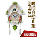 heshuo创意欧式客厅挂钟布谷鸟挂钟报时咕咕钟表卧室挂表壁钟石英钟 中号：裂纹蝴蝶
