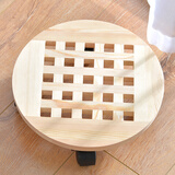 隆上隆 实木阳台花架花盆托架万向轮移动托盘室内外盆景架 LS-063圆形原木色