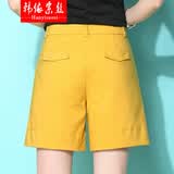 韩依索丝高腰短裤女夏季薄款韩版休闲裤女裤2026新款五分热裤A字阔腿裤 姜黄色 3XL