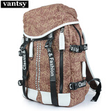 帆特西 韩版初高中学生书包男大学生潮流学院风印花帆布双肩背包 15.6英寸电脑包旅行包 V9022 印花咖啡色
