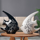 恒瓷美 摆件工艺品客厅装饰品家用创意家居客厅电视柜玄关红酒柜陶瓷 燕子鱼（中号）