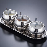 onlycook 调料罐304不锈钢调味罐 家用厨房玻璃盖盐罐香料辣椒佐料罐套装 番茄3件套+底座