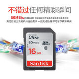 闪迪（SanDisk） SD卡32g/64g/128g高清相机卡 佳能尼康数码相机内存卡 微单反存储卡 16GSDHC卡80M/s