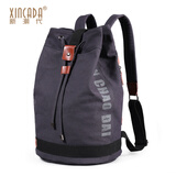 新潮代 帆布旅行包男双肩包大容量圆桶包复古背包休闲潮流学生书包