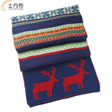 士丹熊围巾 韩版时尚围脖秋冬季新款男女学生毛线针织双面小鹿情侣加厚保暖围巾 红蓝色